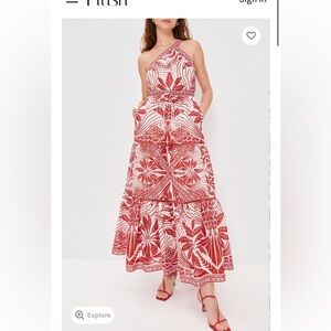 FARM Rio Monochrome Elegance Scarf Print Red Maxi Dress Size M NWT